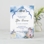 Iftar dinner invitation ramadan blue mosque kaart (Staand voorkant)