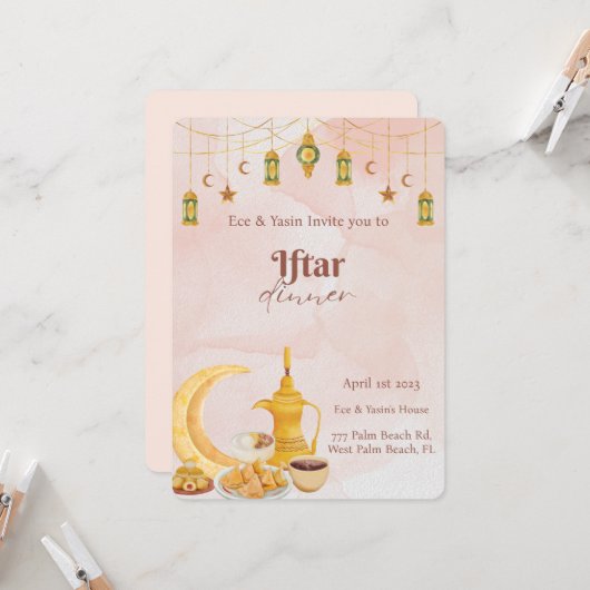Iftar Dinner Ramadan Dinner Invitation Kaart (Voorkant / Achterkant in situ)