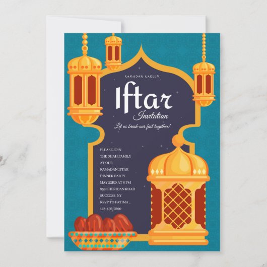 Iftar-lantaarns Feestmaal Kaart (Voorkant)