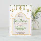 Iftar Ramadan Invitation Élégant Blanc/Or/Vert (Debout devant)