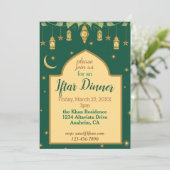 Iftar Ramadan Invitation Élégant Vert, Or, Lune (Debout devant)
