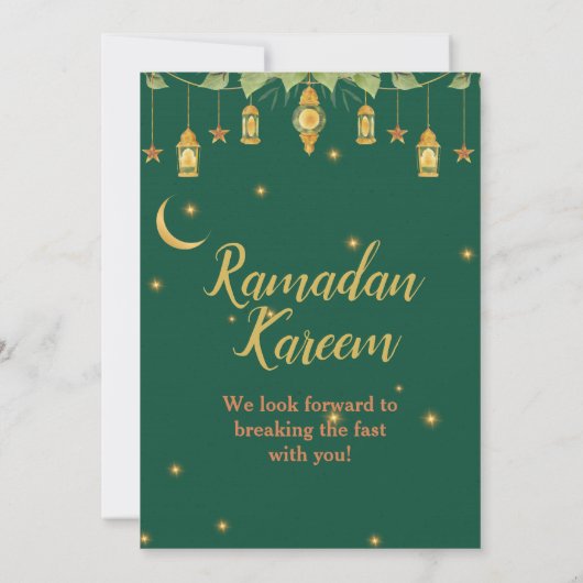 Iftar Ramadan Invitation Élégant Vert, Or, Lune (Dos)