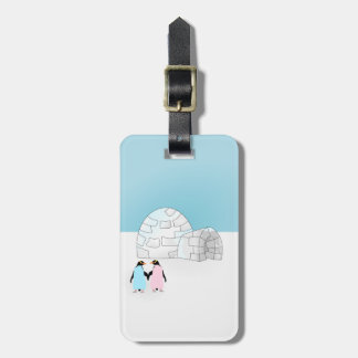 Igloo met gekleurde pinguïns bagagelabel