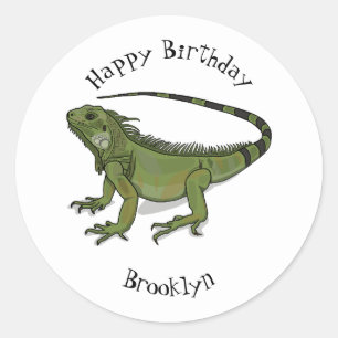 Iguana cartoon illustratie ronde sticker