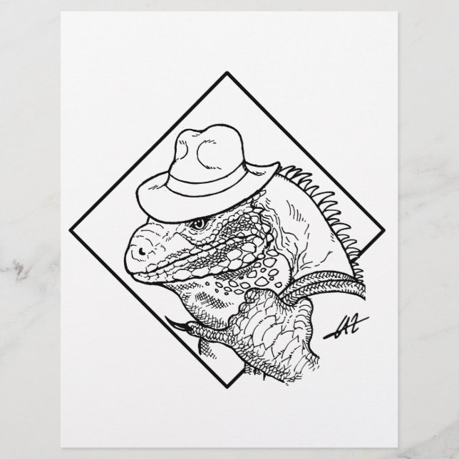 Iguana Jones - Page de coloriage. (Devant)
