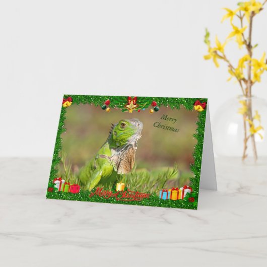 Iguana Kerst Kaart (Gele Bloem)