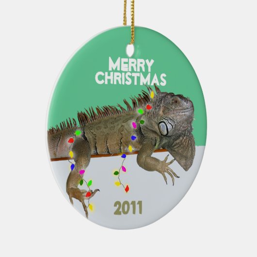 Iguana kerstversiering met jaar Sjabloon Keramisch Ornament (Rechts)