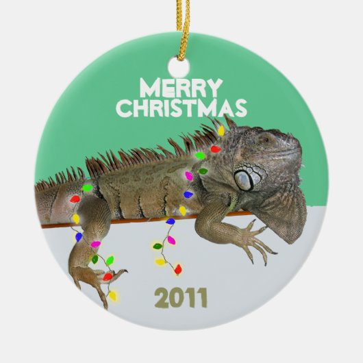 Iguana kerstversiering met jaar Sjabloon Keramisch Ornament (Voorkant)