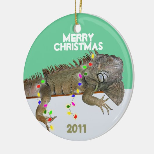 Iguana kerstversiering met jaar Sjabloon Keramisch Ornament (Links)
