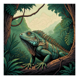 Iguana lizard among a tropical jungle setting perfect poster