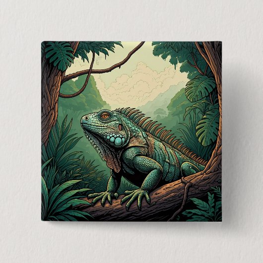 Iguana lizard among a tropical jungle setting vierkante button 5,1 cm (Voorkant)