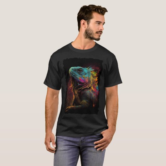 Iguana mountains sunset reptile lizard retro 70s v t-shirt (Voorkant volledig)