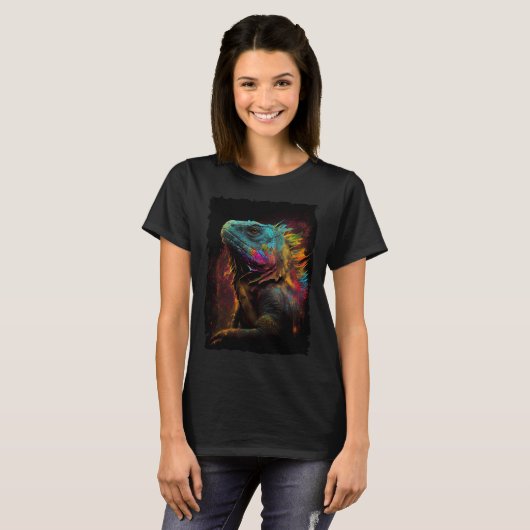 Iguana mountains sunset reptile lizard retro 70s v t-shirt (Voorkant volledig)