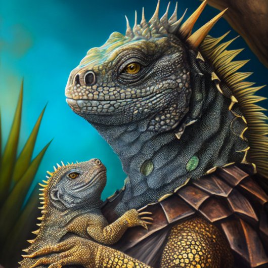Iguana Papa et bébé cravate