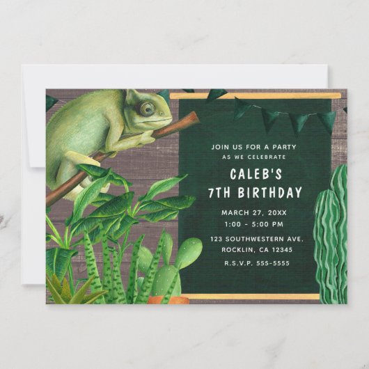 Iguana Reptile Zuidwest Rustic Verjaardagsfeest Kaart (Voorkant)