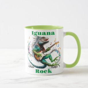 Iguana Rockstar in een kleurrijke muziek Burst Mok