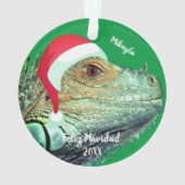 Iguana verte dans l'ornement de Santa Hat (dos)