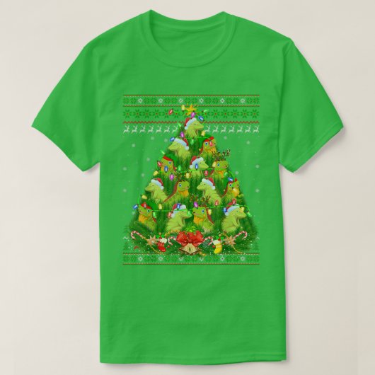 Iguana Xmas Lighting Tree Santa Iguana Ugly Christ T-shirt (Design voorkant)