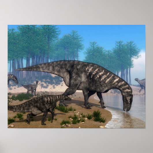 Iguanodon dinosaurs kudde aan de kust poster (Voorkant)