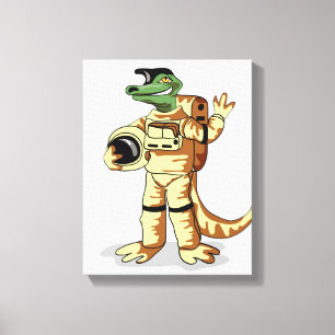 Iguanodon gekleed in een kosmonautenruimtepak. canvas afdruk