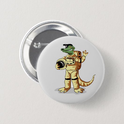 Iguanodon gekleed in een kosmonautenruimtepak. ronde button 5,7 cm (Voorkant /achterkant)