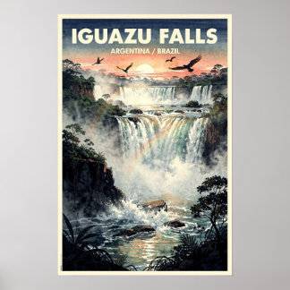 Iguazu Watervallen Reisposter Oude Stijl Poster