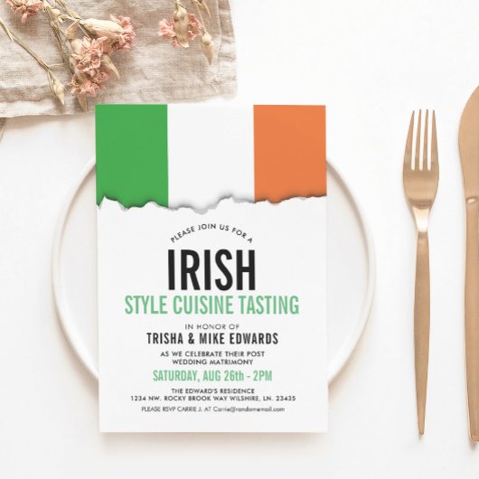 Iirish Theme Cuisine | Invitation blanc du drapeau