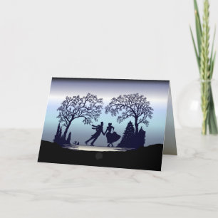 Ijs die in het Park schaatsen - Silhouet Feestdagen Kaart