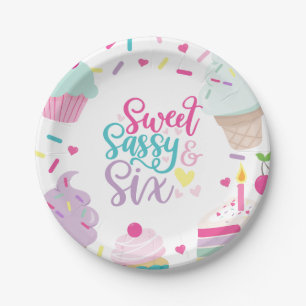 Ijs en Cake Sweet Sassy Zes 6e Verjaardag Papieren Bordje