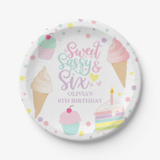 Ijs en Cake Sweet Sassy Zes 6e Verjaardag Papieren Bordje