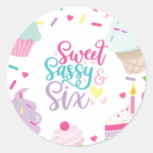 Ijs en Cake Sweet Sassy Zes 6e Verjaardag Ronde Sticker