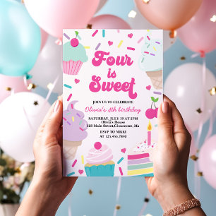 Ijs en cake vier is zoet 4de verjaardag kaart