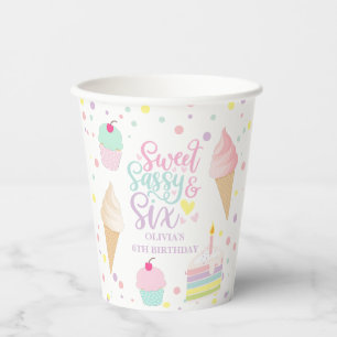 Ijs en cake zoete brutale zes 6de verjaardag papieren bekers