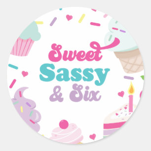 Ijs en cake zoete brutale zes 6de verjaardag ronde sticker