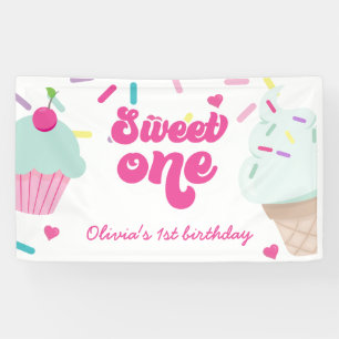 Ijs en cake Zoete Eén 1e verjaardag Spandoek