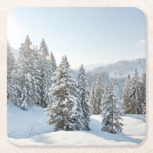 IJs en sneeuw   Allgäu Bavaria Zuid-Duitsland Vierkante Kartonnen Onderzetter