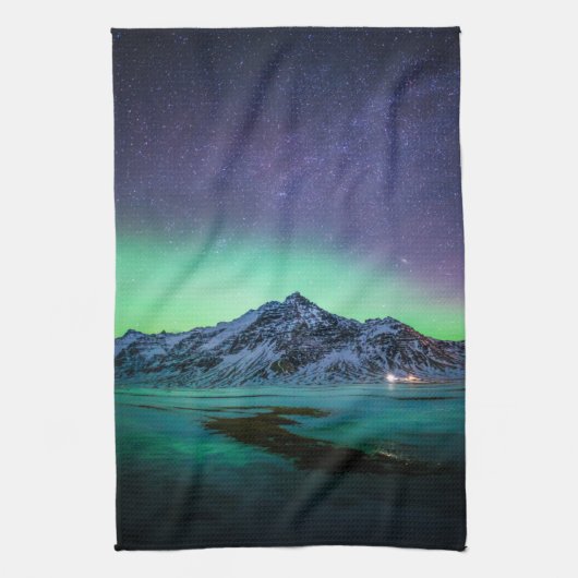 IJs en sneeuw | Aurora Borealis Milky Way IJsland Theedoek (Verticaal)