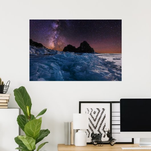 IJs en sneeuw | Baikal-meer, Siberië, Rusland Poster (Thuiskantoor)