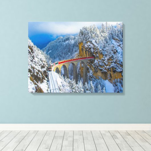 IJs en sneeuw | Bernina Express, Zwitserland Canvas Afdruk (Insitu (Houten vloer))