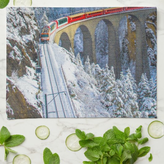 IJs en sneeuw | Bernina Express, Zwitserland Theedoek (Gevouwen)
