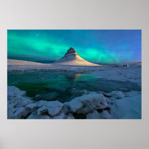 IJs en sneeuw   Kirkjufall Mountain, IJsland Poster