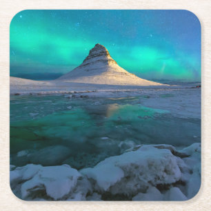 IJs en sneeuw Kirkjufall Mountain, IJsland Vierkante Kartonnen Onderzetter