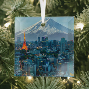 IJs en sneeuw Mt. Fuji & Tokyo Skyline Glas Ornament