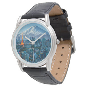 IJs en sneeuw   Mt. Fuji & Tokyo Skyline Horloge