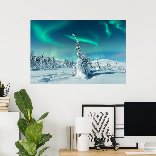 IJs en sneeuw | Noordelijke lichten, Lapland, Finl Poster (Thuiskantoor)