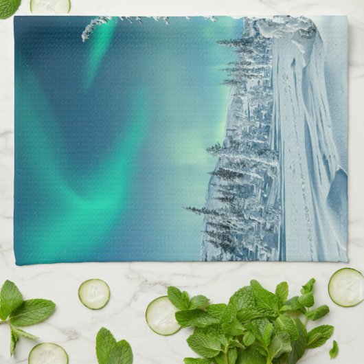 IJs en sneeuw | Noordelijke lichten, Lapland, Finl Theedoek (Gevouwen)