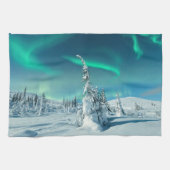 IJs en sneeuw | Noordelijke lichten, Lapland, Finl Theedoek (Horizontaal)