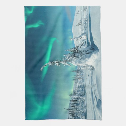 IJs en sneeuw | Noordelijke lichten, Lapland, Finl Theedoek (Verticaal)