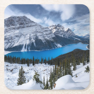 IJs en sneeuw Peyto Lake, Canadees Rockies Vierkante Kartonnen Onderzetter
