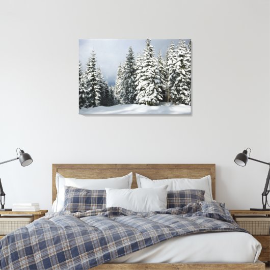 IJs en sneeuw | Pine Woodland, Oostenrijk Canvas Afdruk (Insitu (Slaapkamer))